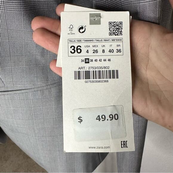 NWT Zara Femme Pied-De-Poule Blanc/Noir Plaid Blazer Size 4 $49.99 - Picture 7 of 12
